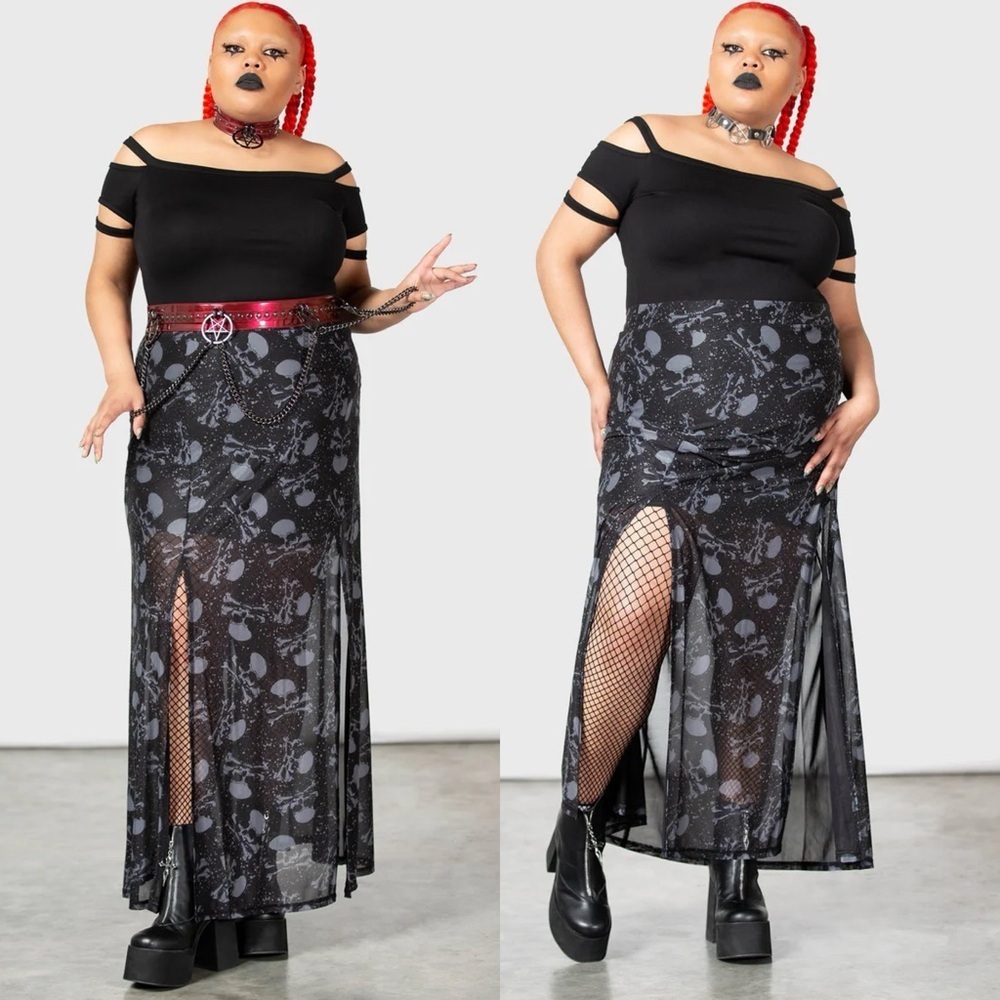 Killstar Waxwork Maxi Skirt Sheer Mesh Skulls Witchy Goth